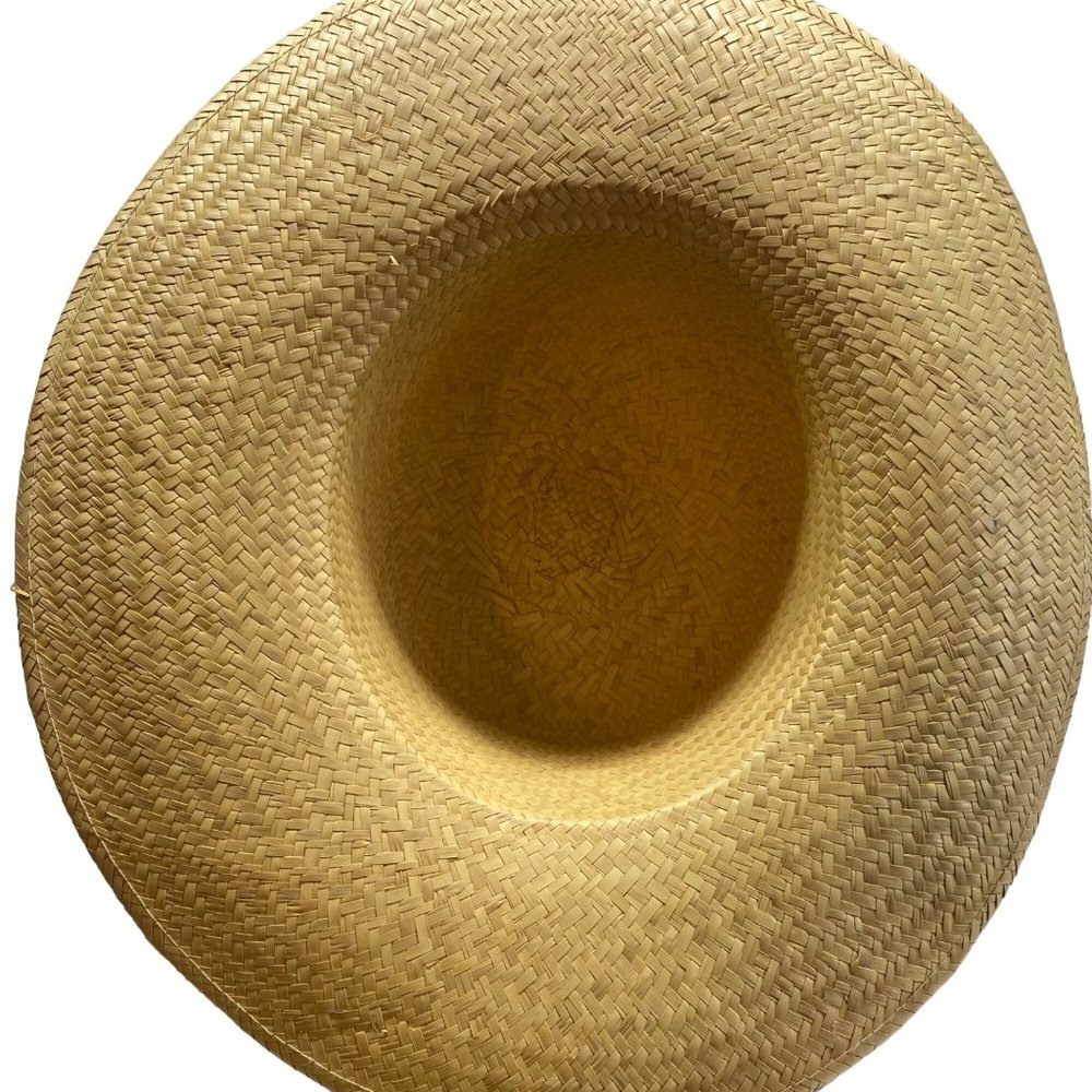 Handmade Straw Panama Hat with Green Stripe Grosgrain Ribbon Detail - Picture 3 of 11